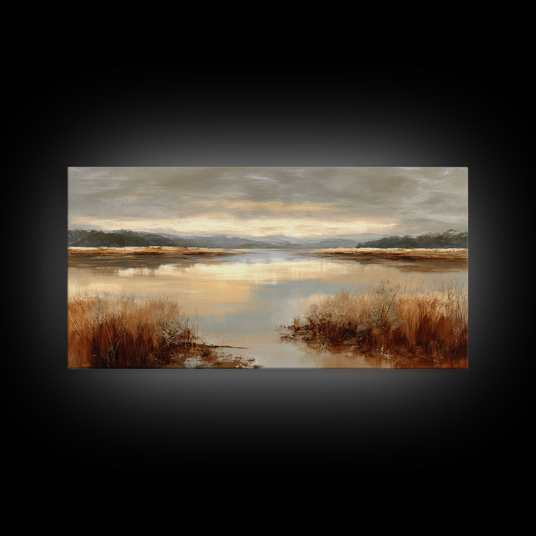 Calming Lake Reflection Framed Canvas Print, Above Bed Art, Living Room Wall Art, Bedroom Decor, Serenity, Luxury Decor, ABA-2x1-79