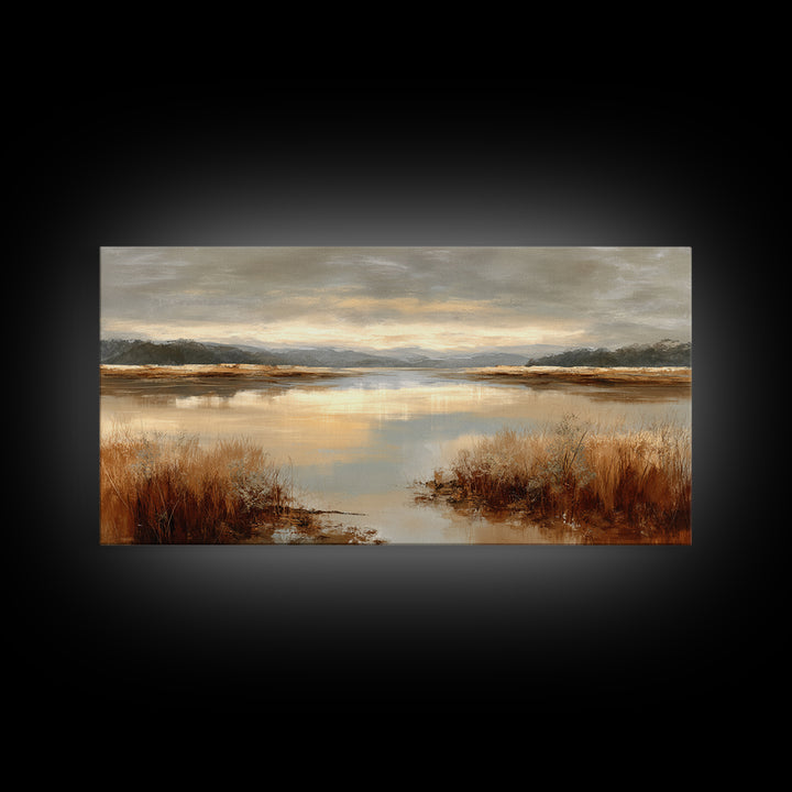 Calming Lake Reflection Framed Canvas Print, Above Bed Art, Living Room Wall Art, Bedroom Decor, Serenity, Luxury Decor, ABA-2x1-79