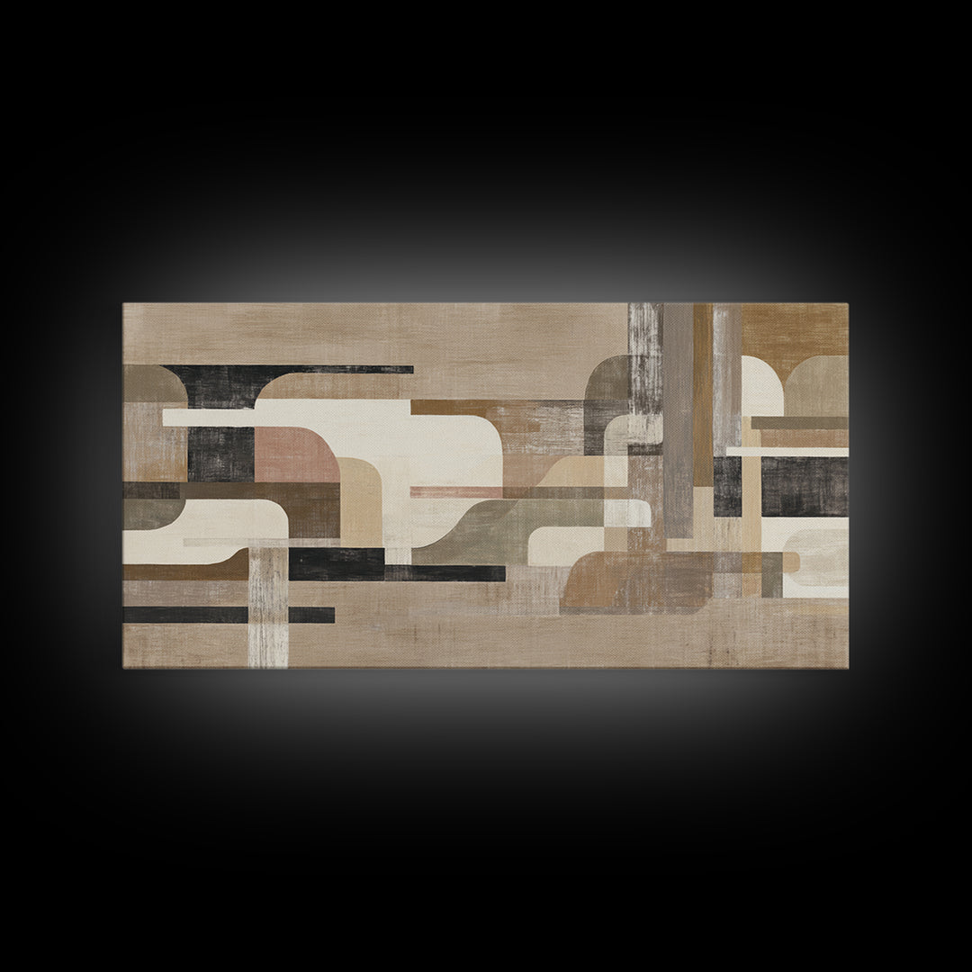 Warm Taupe Abstract Waves Framed Canvas Print, Above Bed Art, Contemporary Art, Bedroom Decor, Serenity, Textured Wall Art, ABA-2x1-83