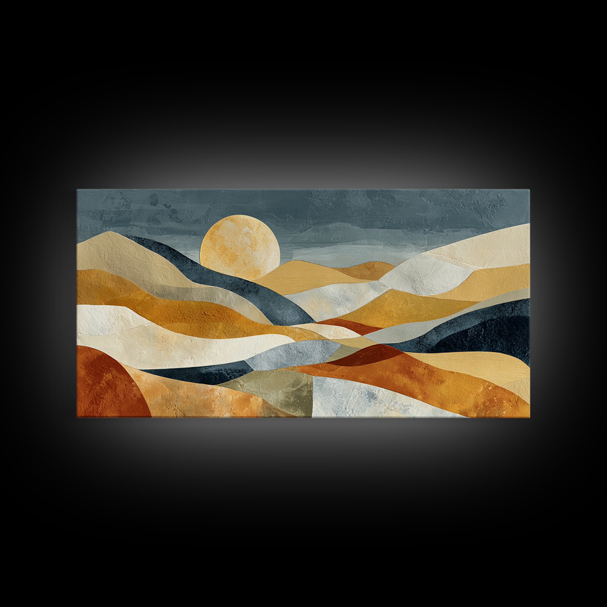 Abstract Sunrise Geometry Framed Canvas Print, Above Bed Art, Bedroom Decor, Abstract Art, Serenity, Living Room Wall Art, ABA-2x1-88