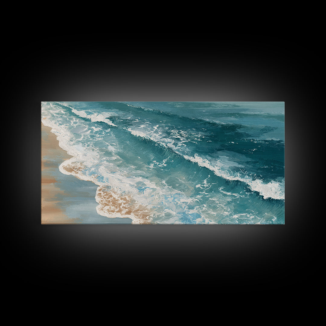 Serene Ocean Tide Seen from Above Canvas Print, Above Bed Art, Bedroom Decor, Oil Painting, Serenity, Boho Decor, Western Decor, ABA-2x1-89