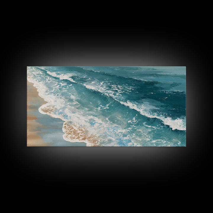 Serene Ocean Tide Seen from Above Canvas Print, Above Bed Art, Bedroom Decor, Oil Painting, Serenity, Boho Decor, Western Decor, ABA-2x1-89