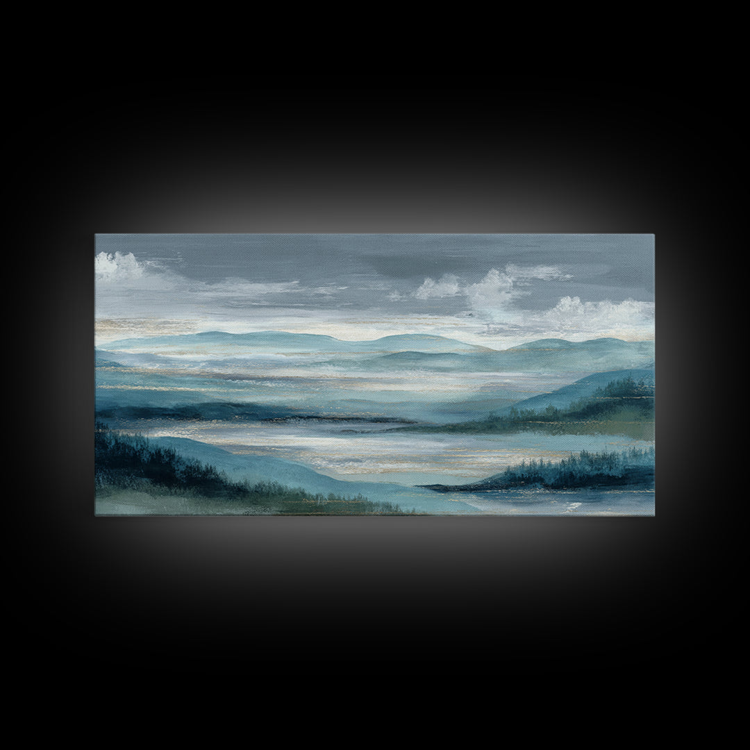 Soft Alpine Horizon Framed Canvas Print, Above Bed Art, Apartment Decor, Bedroom Decor, Fine Art, Serenity, Photography Prints, ABA-2x1-92