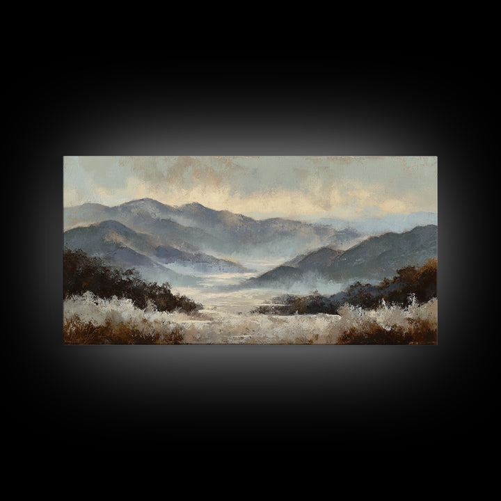 Panoramic Misty Mountain Landscape Canvas Print, Above Bed Art, Textured Wall Art, Bedroom Decor, Fine Art, Serenity, ABA-2x1-93
