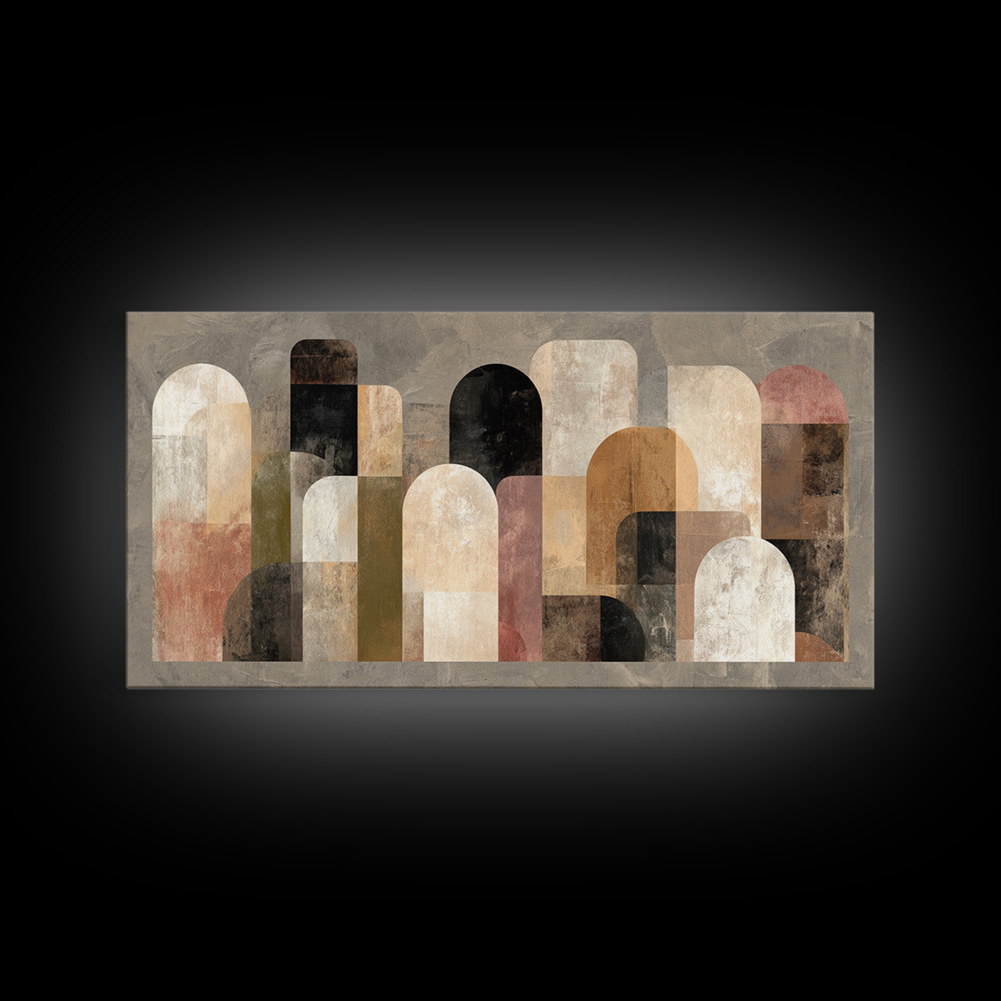 Neutral Abstract Arches Framed Canvas Print, Above Bed Art, Japanese Wall Art, Bedroom Decor, Fine Art, Serenity, Neutral Decor, ABA-2x1-96