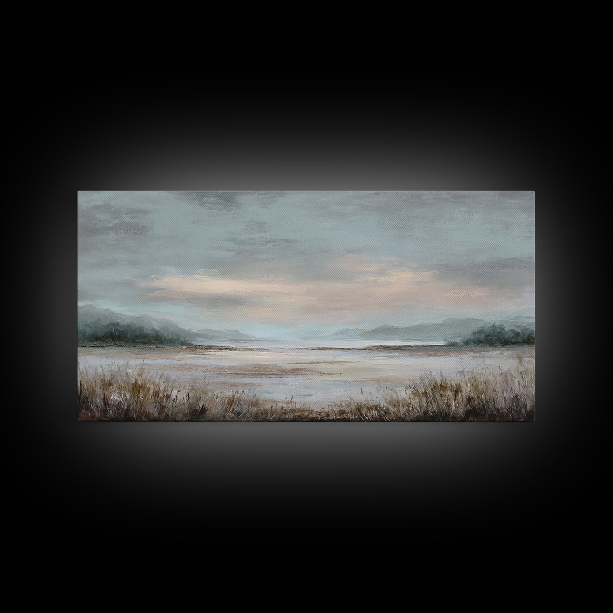 Tranquil Cloudscape with Blush Undertones Framed Canvas Print, Above Bed Art, Digital Print, Bedroom Decor, Fine Art, Serenity, ABA-2x1-97