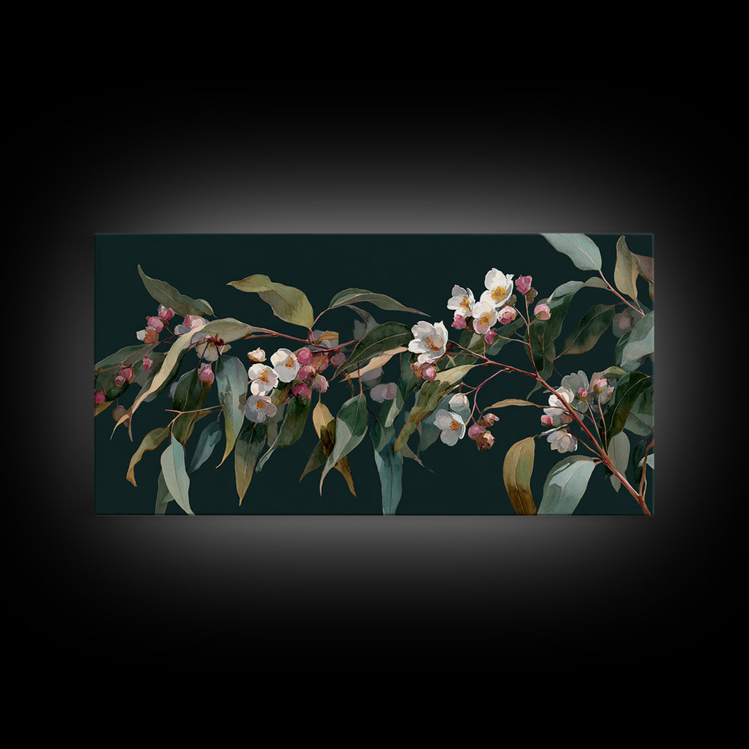 Soft Eucalyptus Branches Arranged Symmetrically Canvas Print, Above Bed Art, Bedroom Decor, Watercolor Art, Serenity, ABA-2x1-98