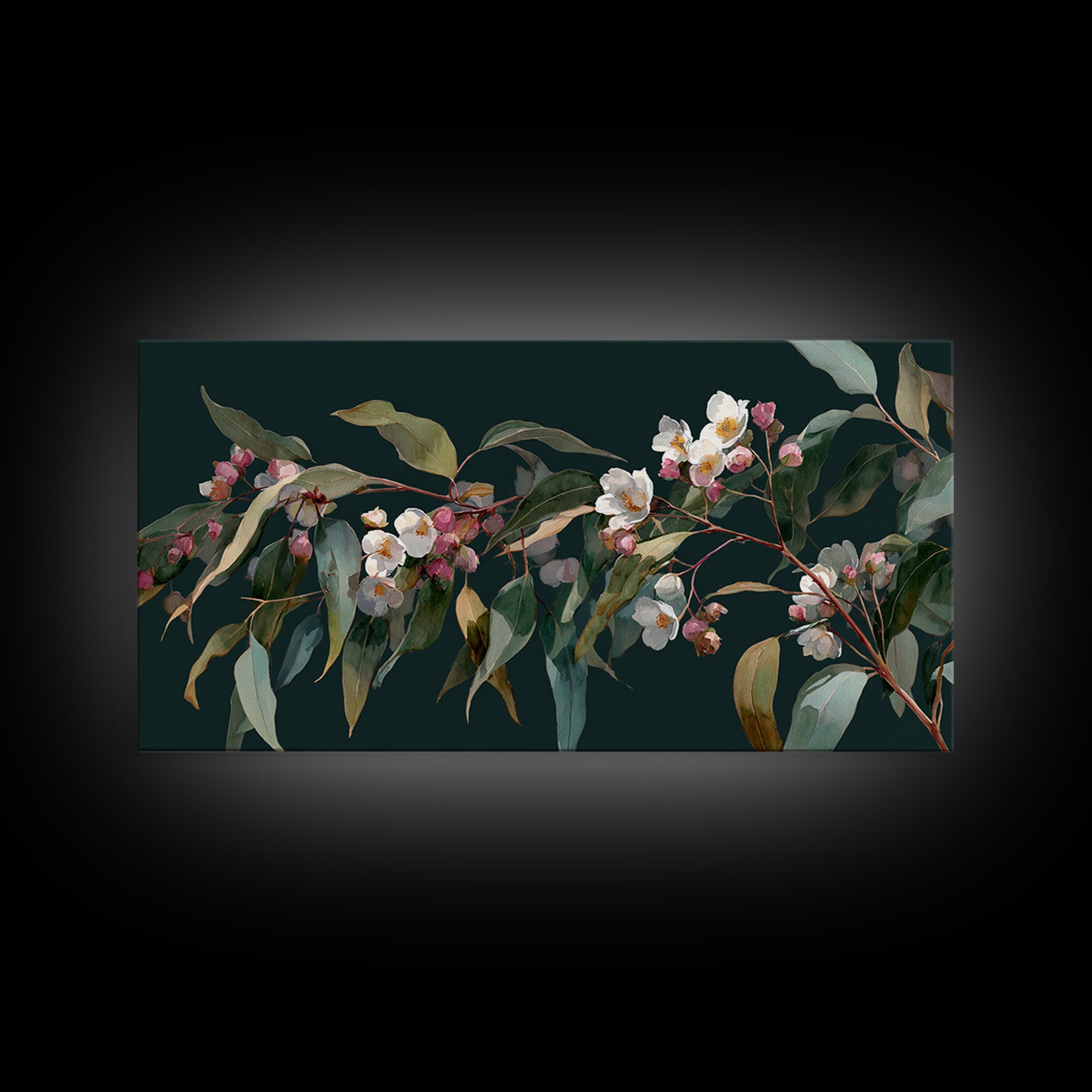 Soft Eucalyptus Branches Arranged Symmetrically Canvas Print, Above Bed Art, Bedroom Decor, Watercolor Art, Serenity, ABA-2x1-98