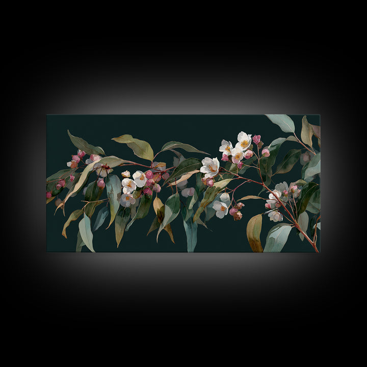 Soft Eucalyptus Branches Arranged Symmetrically Canvas Print, Above Bed Art, Bedroom Decor, Watercolor Art, Serenity, ABA-2x1-98