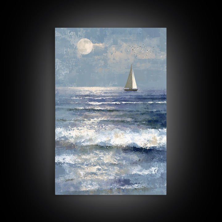 Quiet Moon over a Calm Ocean Horizon Canvas Print, Above Bed Art, Above Bed Decor, Bedroom Decor, Fine Art, Serenity, ABA-2x3-11