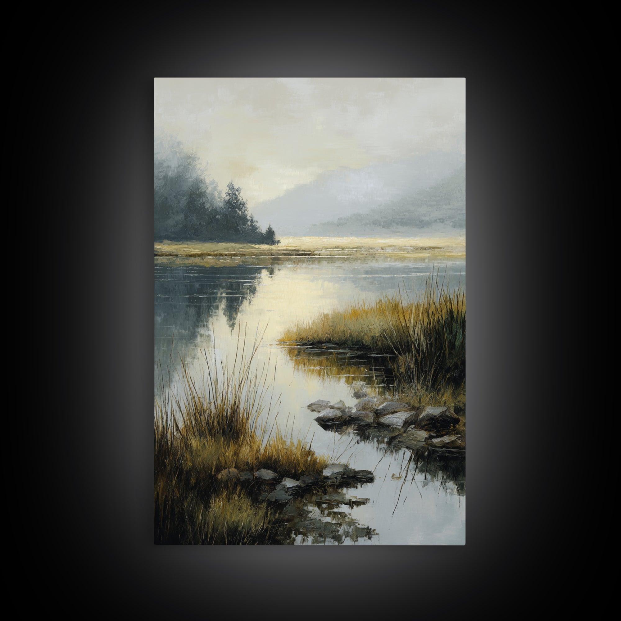 Calming Lake Reflection Framed Canvas Print, Above Bed Art, Gallery Decor, Bedroom Decor, Fine Art, Serenity, Wall Art, ABA-2x3-19