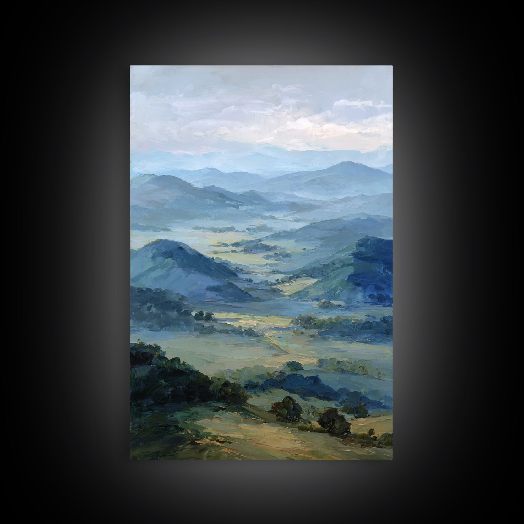 Soft Romantic Landscape Framed Canvas Print, Above Bed Art, Wall Art, Bedroom Decor, Oil Painting, Serenity, Digital Print, ABA-2x3-25