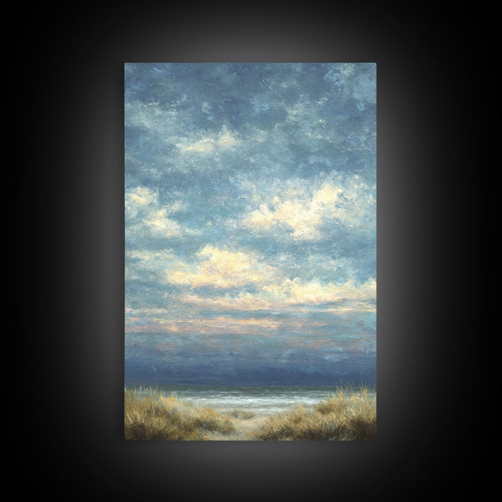 Tranquil Cloudscape with Blush Undertones Framed Canvas Print, Above Bed Art, Digital Art, Bedroom Decor, Fine Art, Serenity, ABA-2x3-37