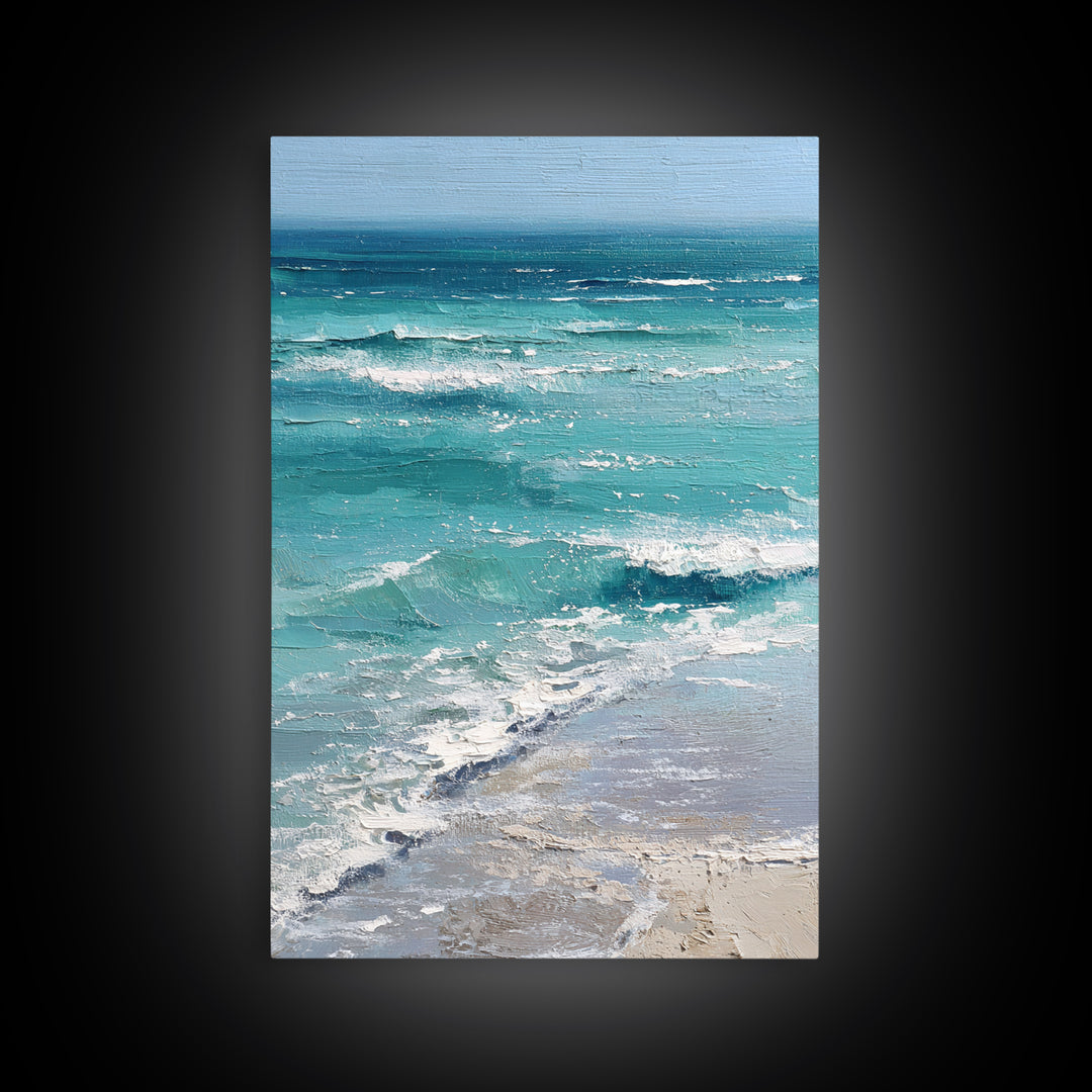 Serene Ocean Tide Seen from Above Framed Canvas Print, Above Bed Art, Dorm Decor, Bedroom Decor, Serenity, Dopamine Decor, ABA-2x3-53