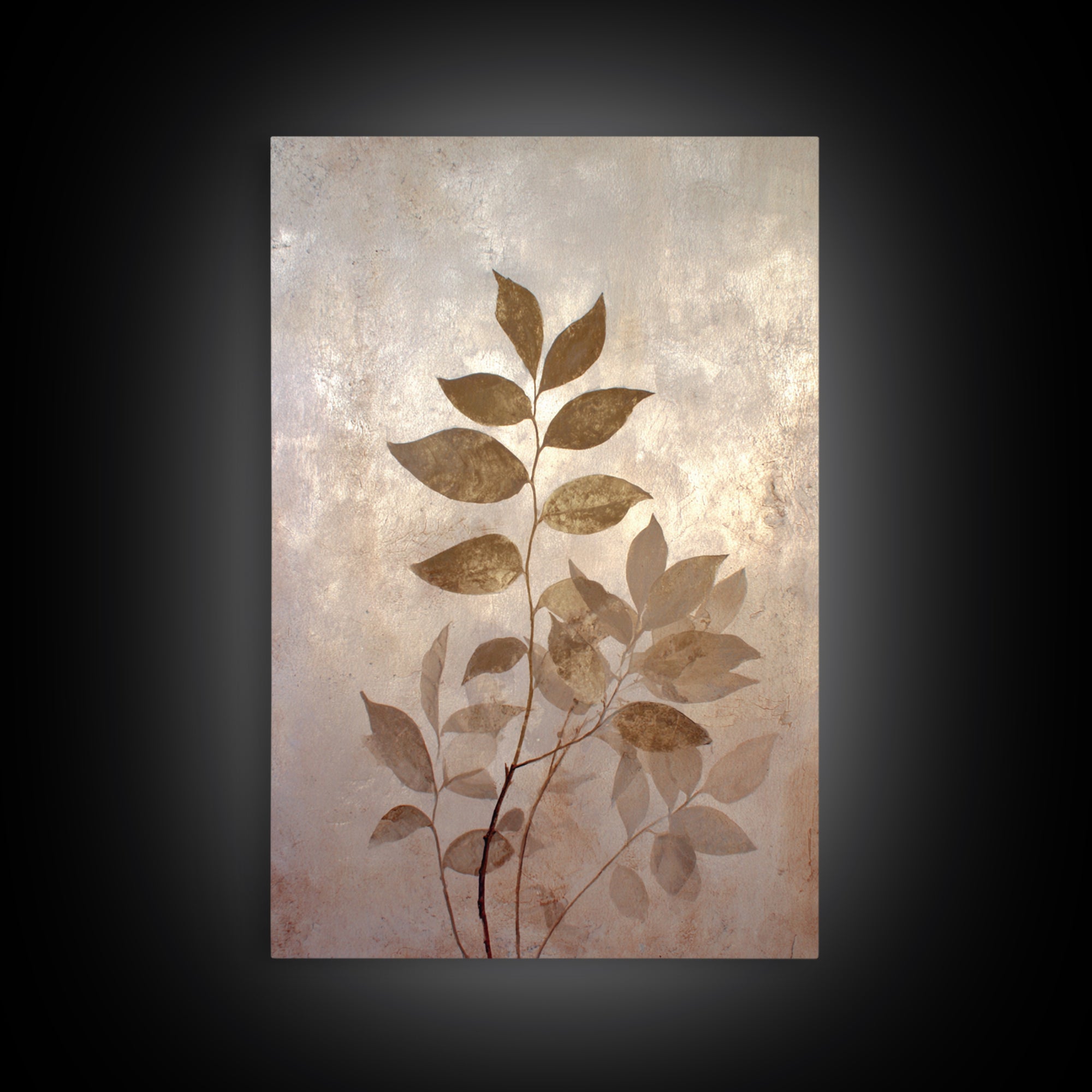 Tonal Botanical Shadows on Plaster Surface Framed Canvas Print, Above Bed Art, Bedroom Decor, Oil Painting, Serenity, ABA-2x3-55