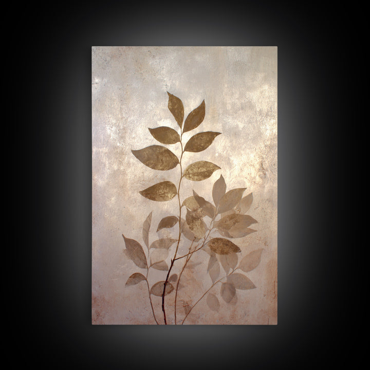 Tonal Botanical Shadows on Plaster Surface Framed Canvas Print, Above Bed Art, Bedroom Decor, Oil Painting, Serenity, ABA-2x3-55