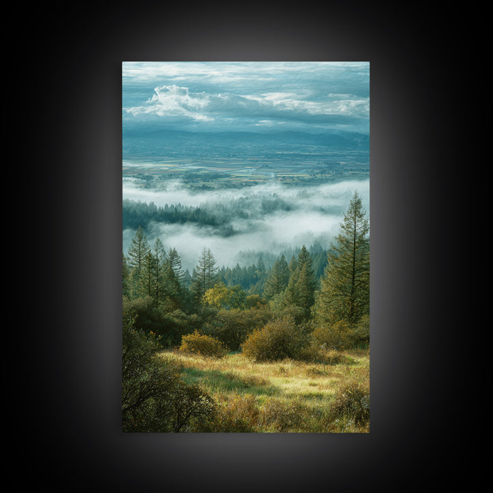 Quiet Forest Ridge Softened by Fog Canvas Print, Above Bed Art, Digital Prints, Bedroom Decor, Oil Painting, Serenity, ABA-2x3-70