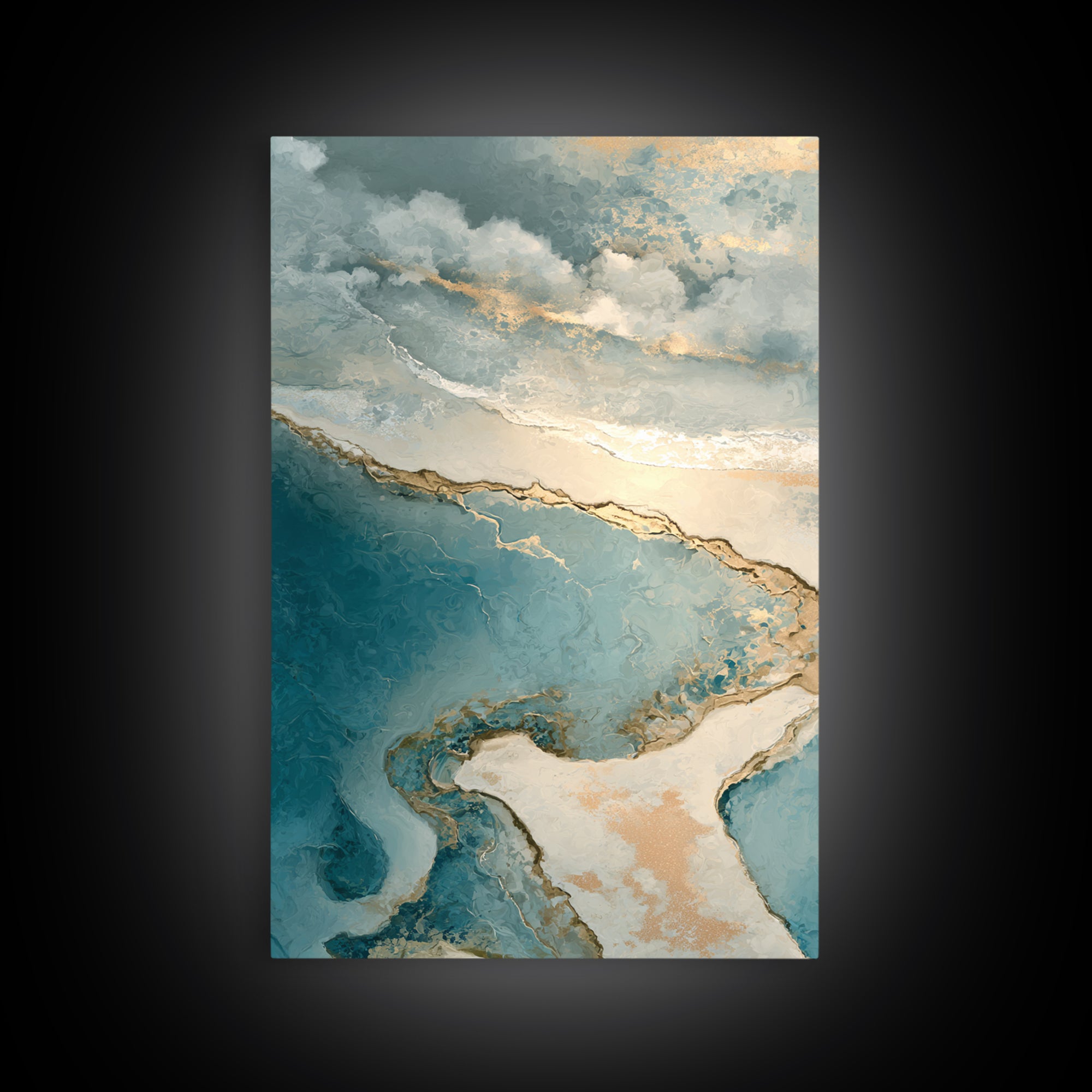 Serene Ocean Tide Seen from Above Canvas Print, Above Bed Art, Digital Print, Bedroom Decor, Watercolor Art, Serenity, ABA-2x3-77