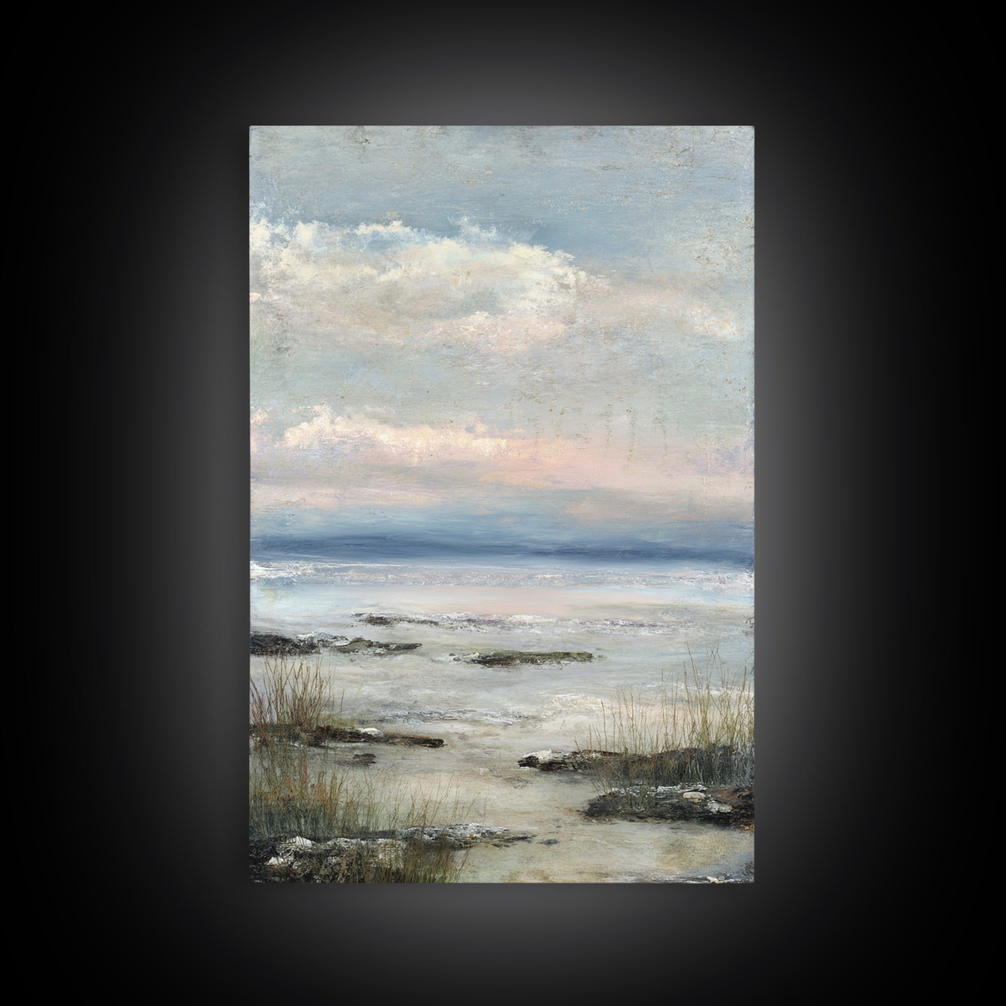 Tranquil Cloudscape with Blush Undertones Framed Canvas Print, Above Bed Art, Printable Art, Bedroom Decor, Fine Art, Serenity, ABA-2x3-85