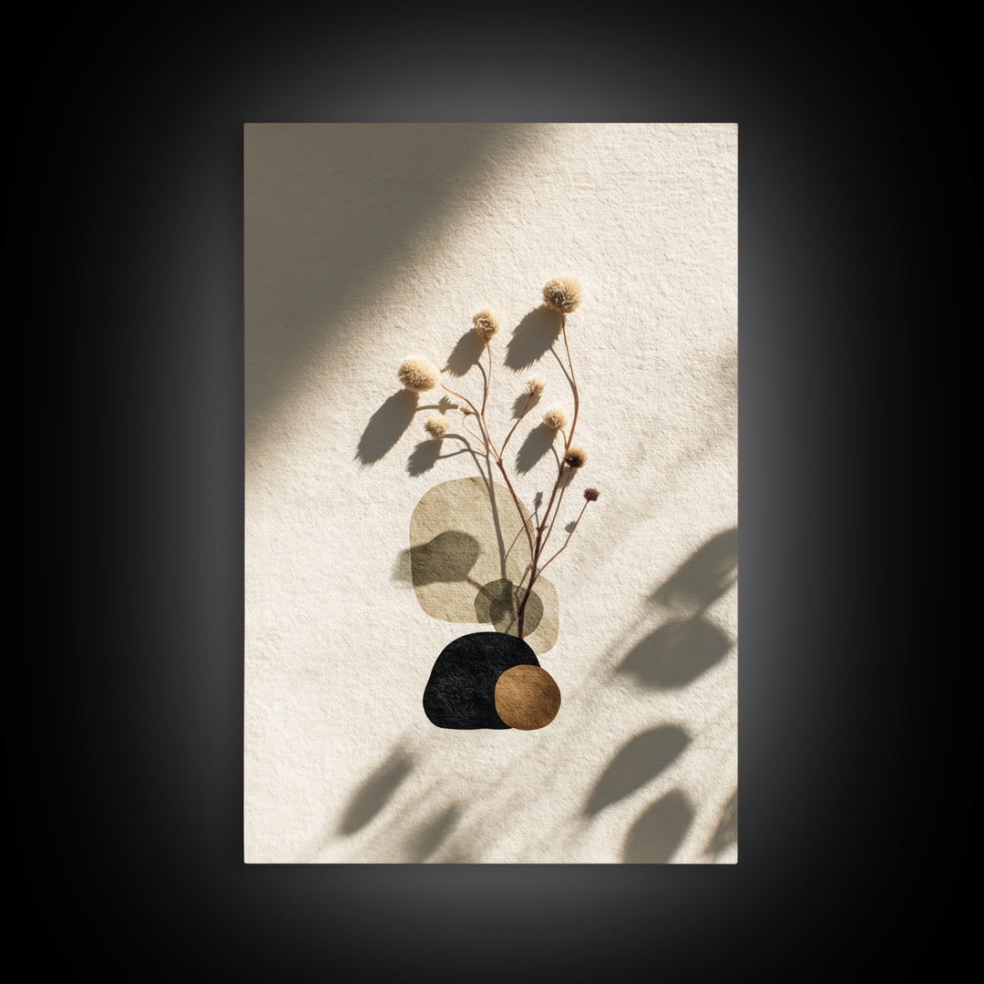 Japandi Ink Shapes Framed Canvas Print, Above Bed Art, Digital Art, Bedroom Decor, Abstract Art, Serenity, Living Room Decor, ABA-2x3-98