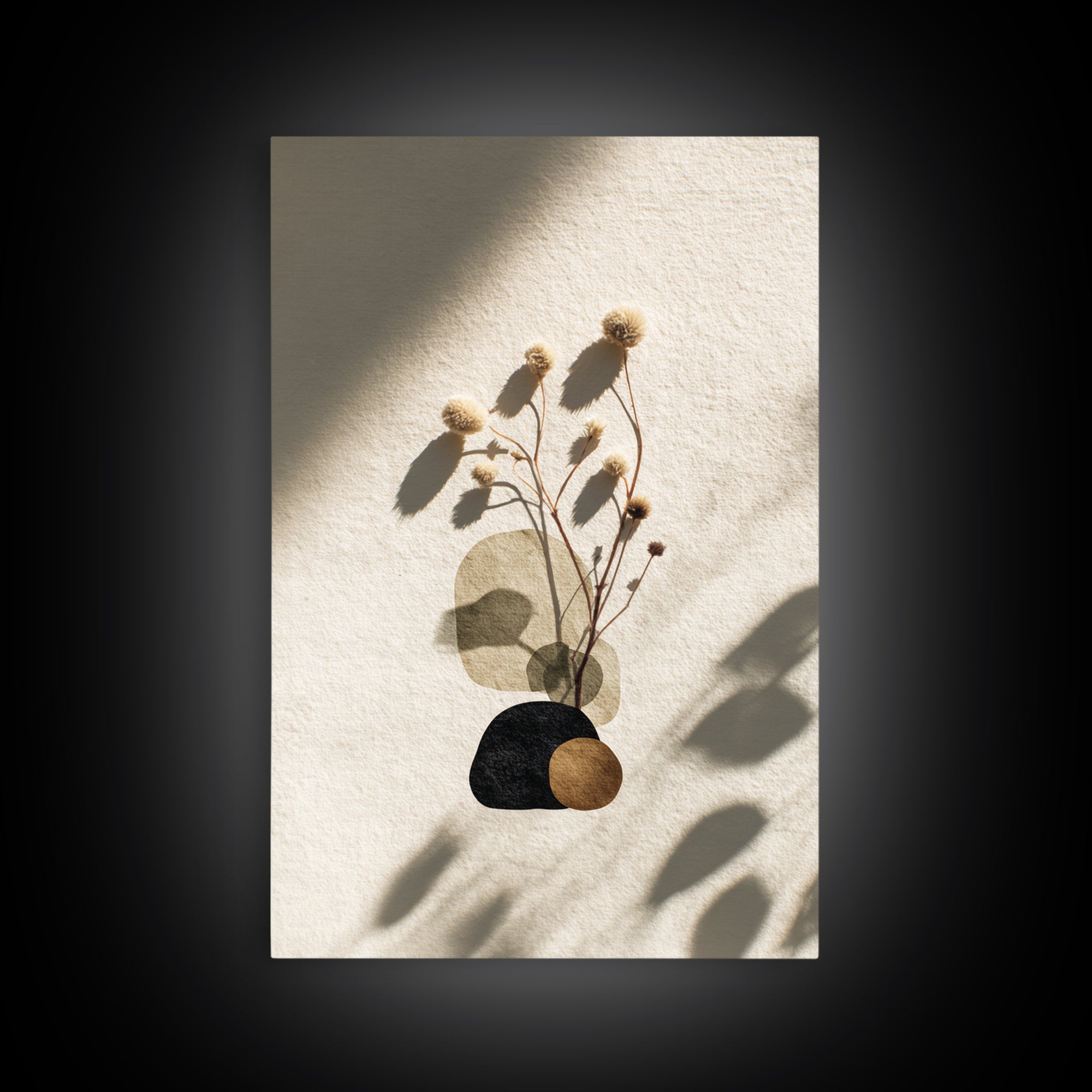 Japandi Ink Shapes Framed Canvas Print, Above Bed Art, Digital Art, Bedroom Decor, Abstract Art, Serenity, Living Room Decor, ABA-2x3-98