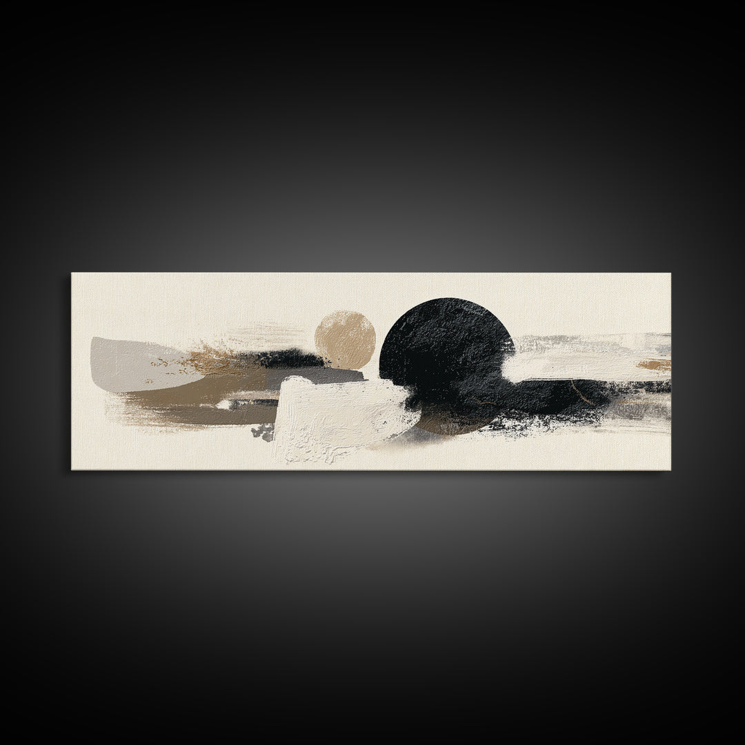 Japandi Ink Shapes Framed Canvas Print, Above Bed Art, Wall Decor, Bedroom Decor, Abstract Art, Serenity, Apartment Decor, ABA-3x1-10