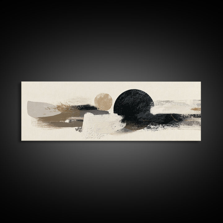 Japandi Ink Shapes Framed Canvas Print, Above Bed Art, Wall Decor, Bedroom Decor, Abstract Art, Serenity, Apartment Decor, ABA-3x1-10