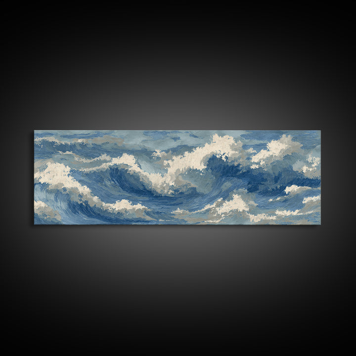 Serene Ocean Tide Seen from Above Canvas Print, Above Bed Art, Bedroom Decor, Oil Painting, Serenity, Boho Decor, Western Decor, ABA-3x1-13