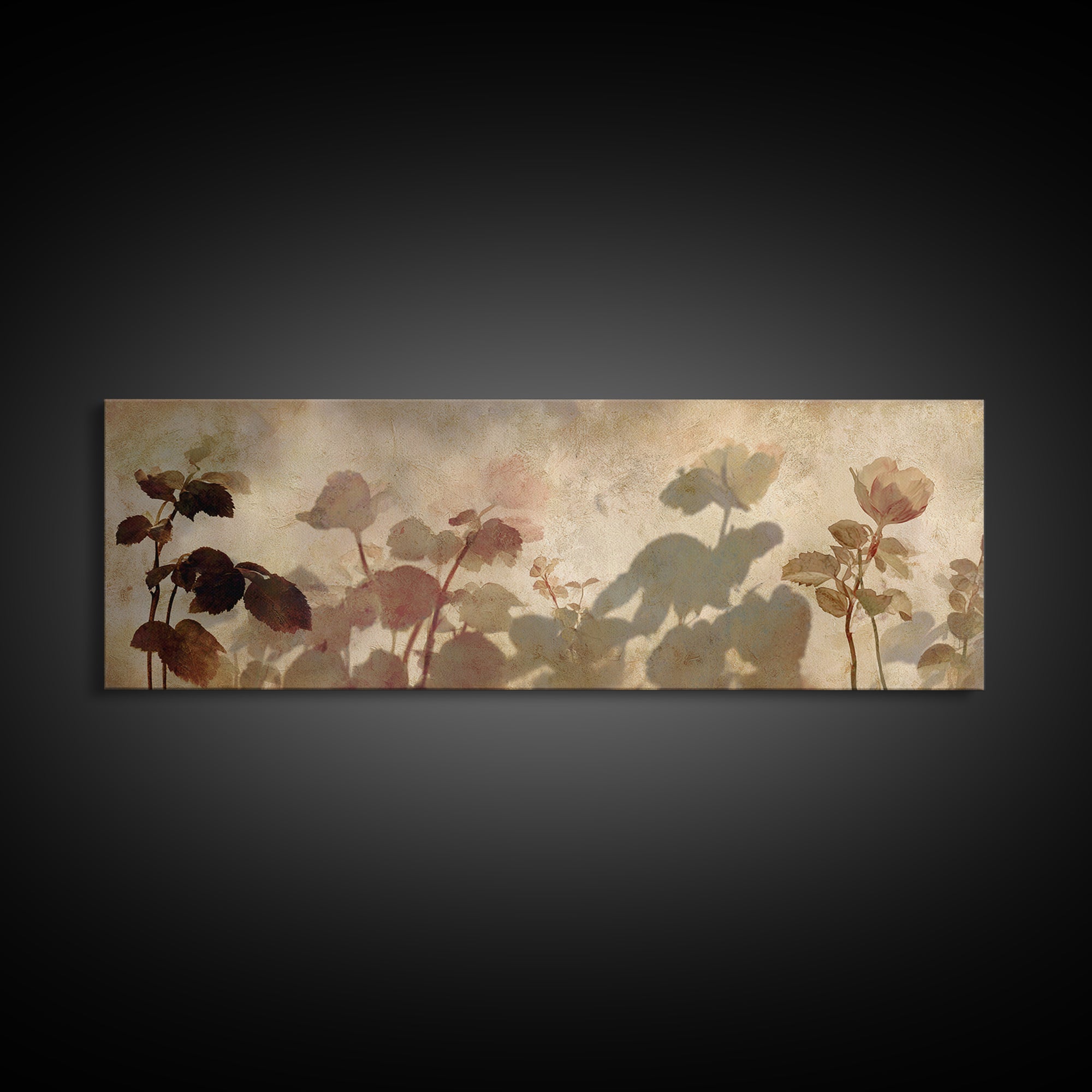 Tonal Botanical Shadows on Plaster Surface Framed Canvas Print, Above Bed Art, 3 Piece Wall Art, Bedroom Decor, Serenity, ABA-3x1-15