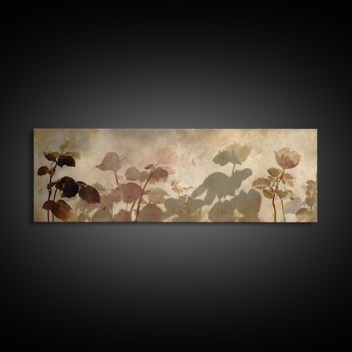 Tonal Botanical Shadows on Plaster Surface Framed Canvas Print, Above Bed Art, 3 Piece Wall Art, Bedroom Decor, Serenity, ABA-3x1-15