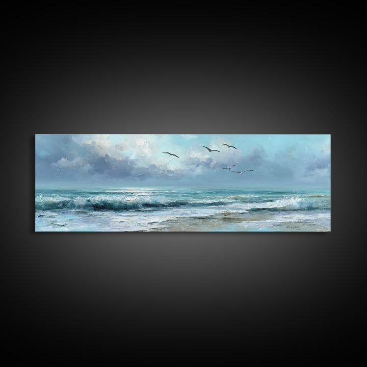 Quiet Moon over a Calm Ocean Horizon Canvas Print, Above Bed Art, Fine Art Print, Bedroom Decor, Serenity, Digital Art, ABA-3x1-19