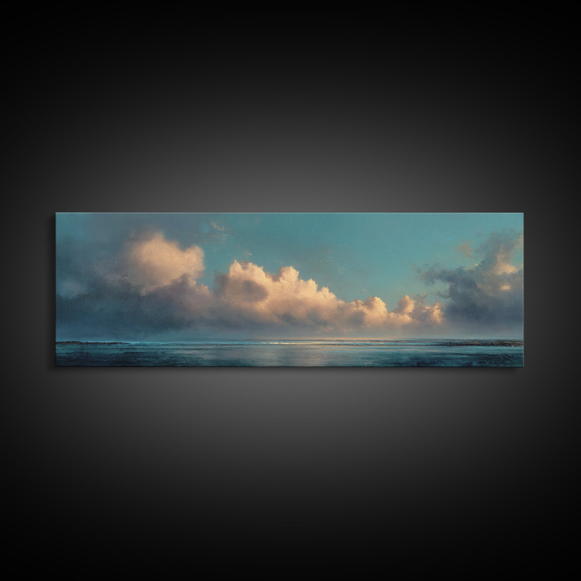 Tranquil Cloudscape with Blush Undertones Canvas Print, Above Bed Art, Horizontal Wall Art, Bedroom Decor, Fine Art, Serenity, ABA-3x1-21
