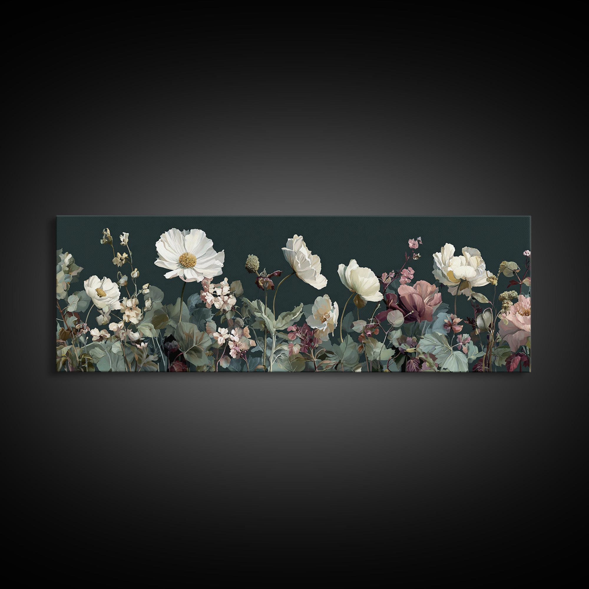 Wide Meadow of Muted Wildflowers at Dusk Canvas Print, Above Bed Art, Bedroom Decor, Serenity, Boho Decor, Western Decor, ABA-3x1-26