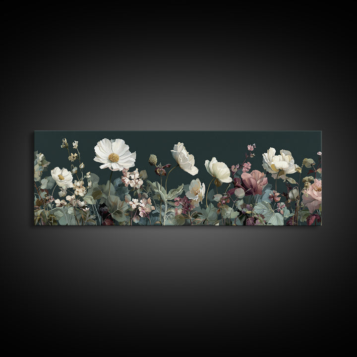 Wide Meadow of Muted Wildflowers at Dusk Canvas Print, Above Bed Art, Bedroom Decor, Serenity, Boho Decor, Western Decor, ABA-3x1-26