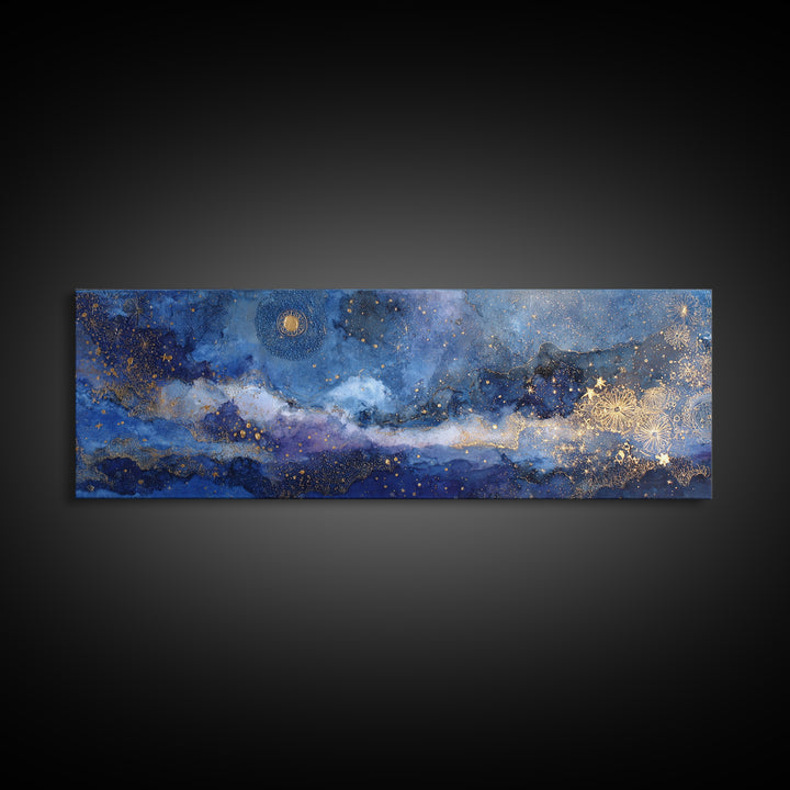 Subtle Celestial Scene Canvas Print, Above Bed Art, Printable Art, Bedroom Decor, Oil Painting, Serenity, Bedroom Wall Art, ABA-3x1-29