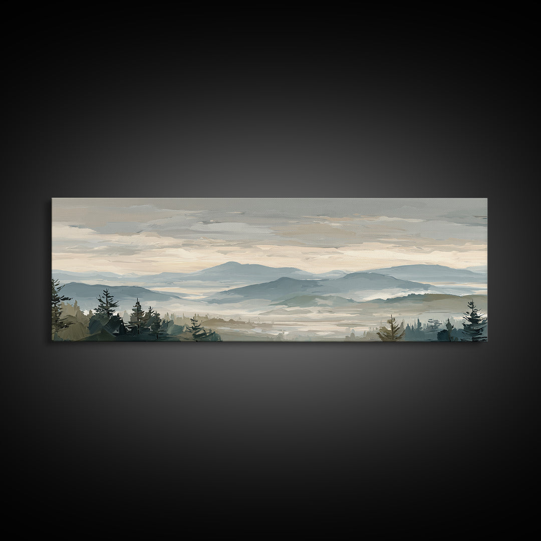 Soft Alpine Horizon Canvas Print, Above Bed Art, Home Decor, Bedroom Decor, Oil Painting, Serenity, Contemporary Art, ABA-3x1-40