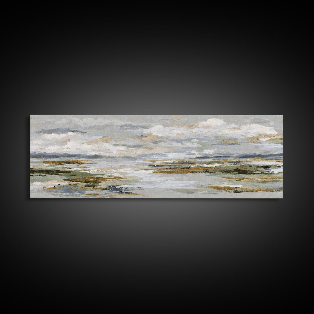 Tranquil Cloudscape with Blush Undertones Canvas Print, Above Bed Art, Horizontal Wall Art, Bedroom Decor, Fine Art, Serenity, ABA-3x1-45