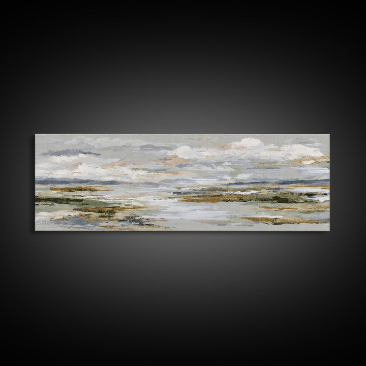 Tranquil Cloudscape with Blush Undertones Canvas Print, Above Bed Art, Horizontal Wall Art, Bedroom Decor, Fine Art, Serenity, ABA-3x1-45