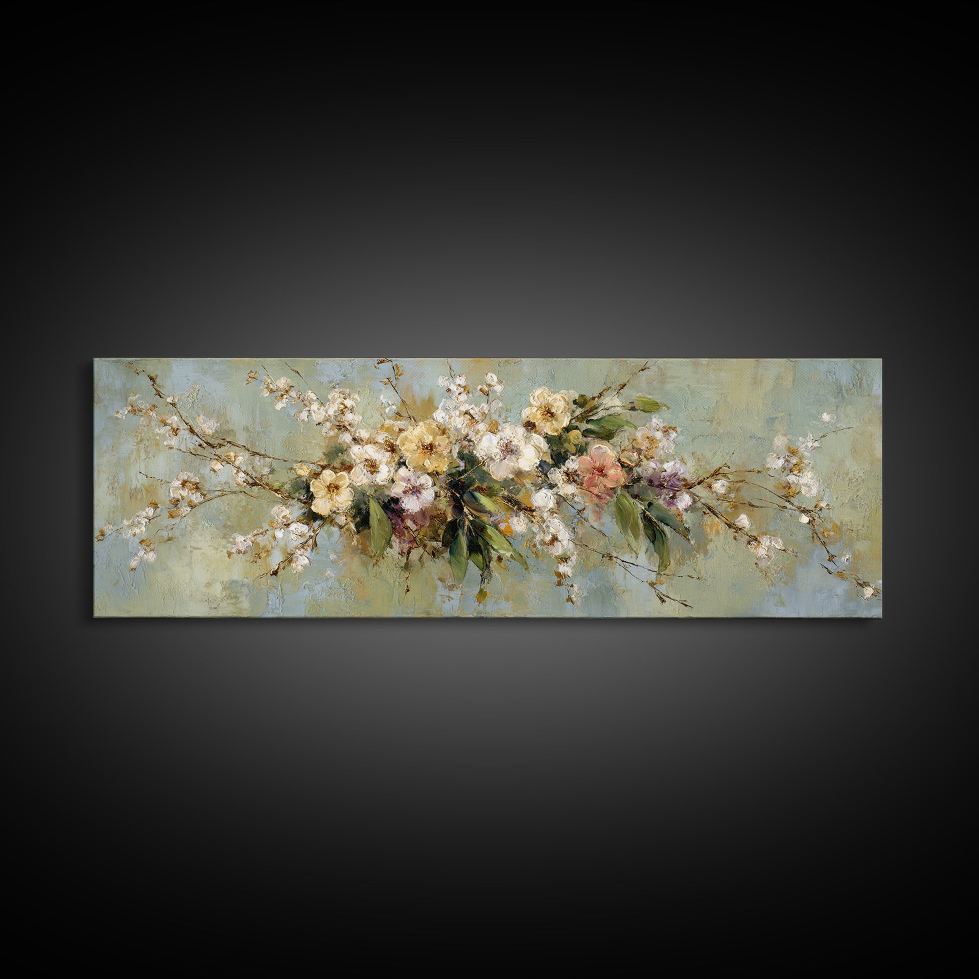 Soft Eucalyptus Branches Arranged Symmetrically Canvas Print, Above Bed Art, Living Room Decor, Bedroom Decor, Serenity, ABA-3x1-46
