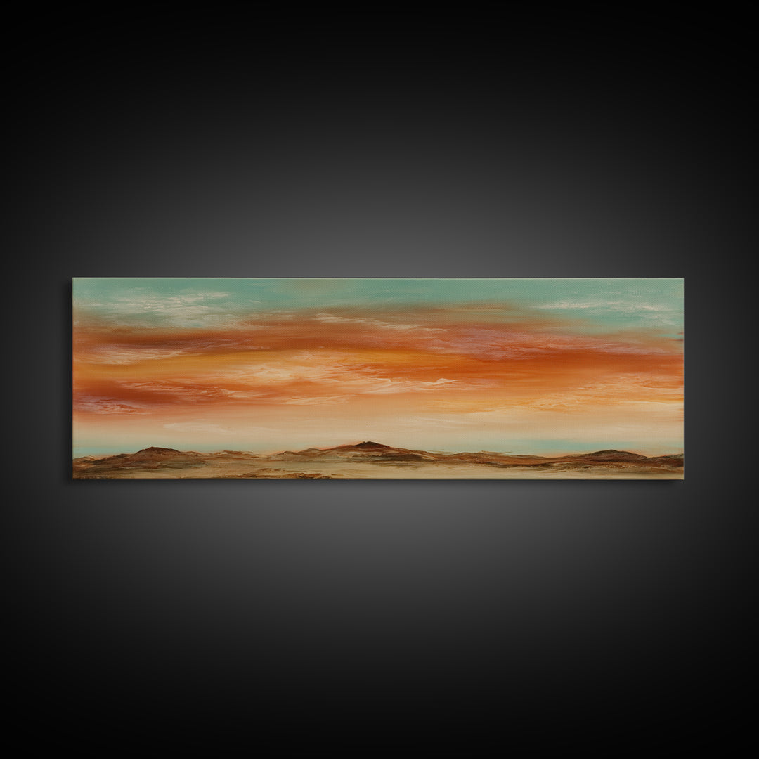 Dreamy Desert Sunset Framed Canvas Print, Above Bed Art, Digital Art, Bedroom Decor, Fine Art, Serenity, Living Room Decor, ABA-3x1-47