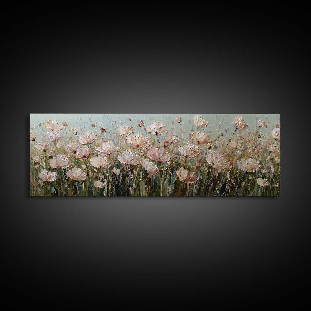 Wide Meadow of Muted Wildflowers at Dusk Canvas Print, Above Bed Art, Bedroom Decor, Serenity, Boho Decor, Western Decor, ABA-3x1-50