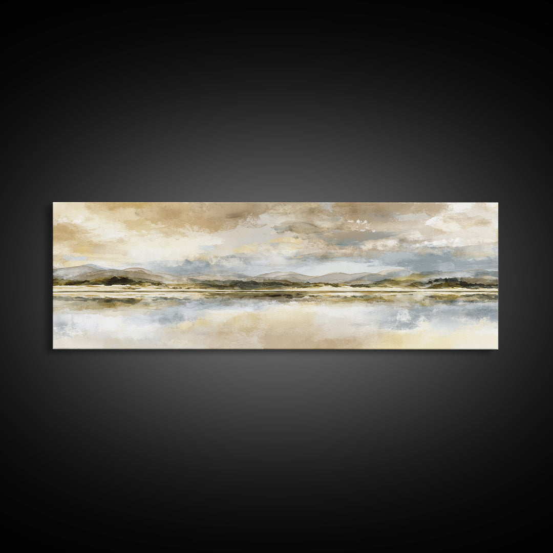 Calming Lake Reflection Framed Canvas Print, Above Bed Art, Printable Wall Art, Bedroom Decor, Oil Painting, Serenity, ABA-3x1-51