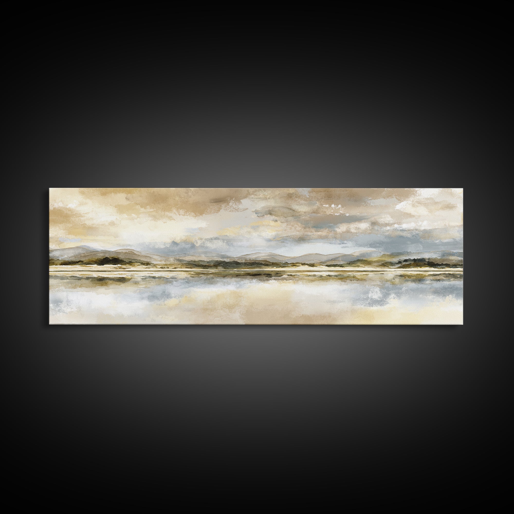 Calming Lake Reflection Framed Canvas Print, Above Bed Art, Printable Wall Art, Bedroom Decor, Oil Painting, Serenity, ABA-3x1-51