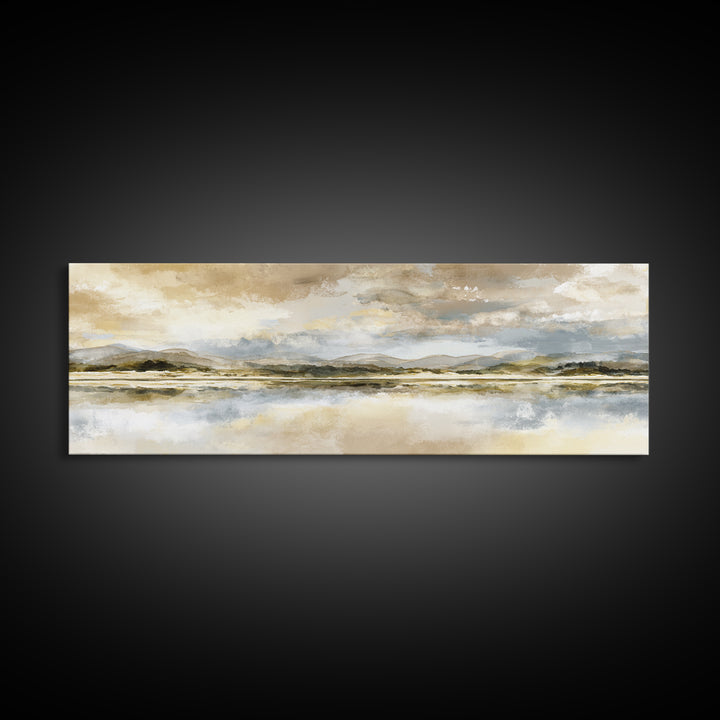 Calming Lake Reflection Framed Canvas Print, Above Bed Art, Printable Wall Art, Bedroom Decor, Oil Painting, Serenity, ABA-3x1-51