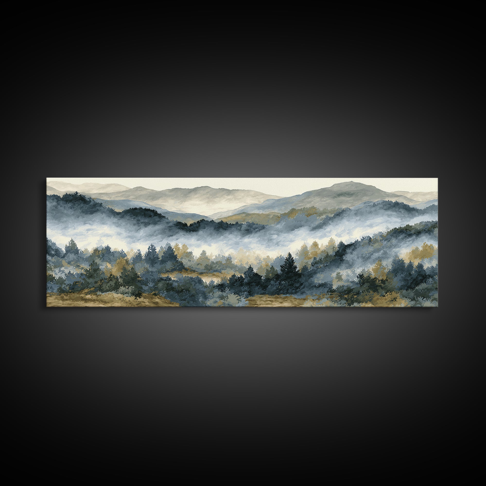 Quiet Forest Ridge Softened by Fog Canvas Print, Above Bed Art, Boho Decor, Bedroom Decor, Serenity, Statement Artwork, ABA-3x1-54