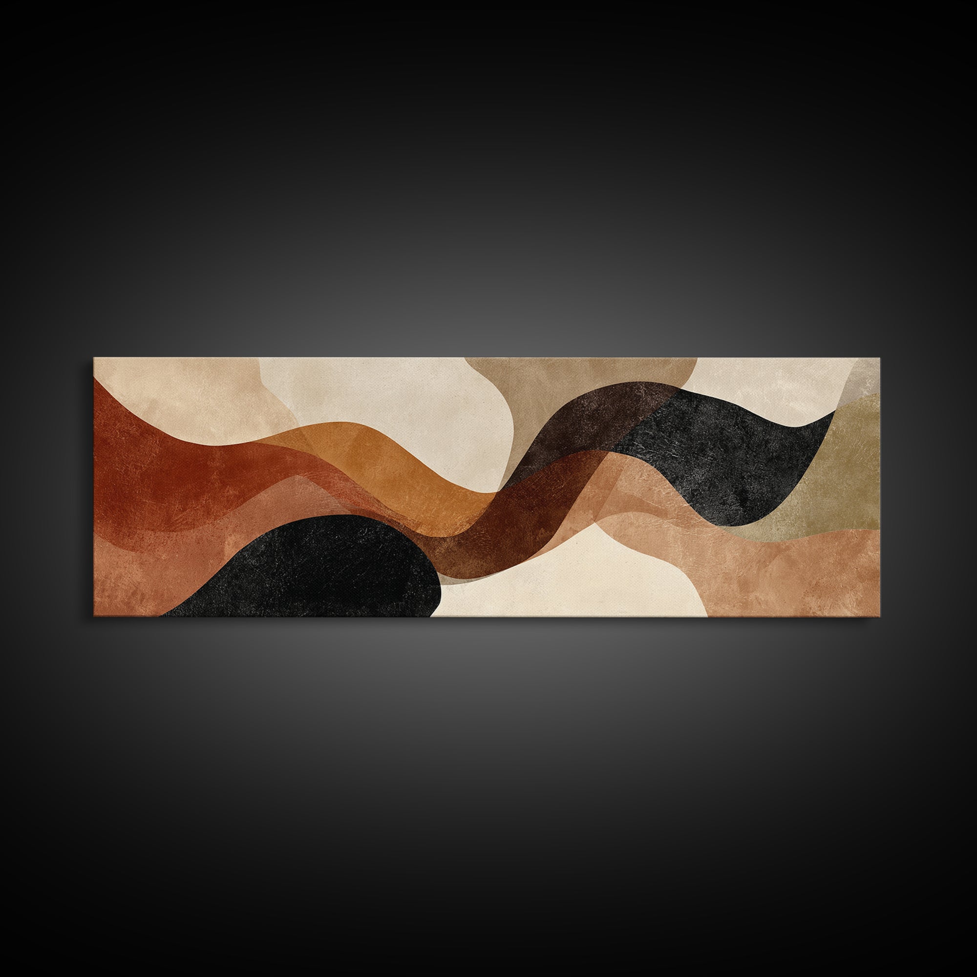 Warm Taupe Abstract Waves Framed Canvas Print, Above Bed Art, Contemporary Art, Bedroom Decor, Serenity, Textured Wall Art, ABA-3x1-55