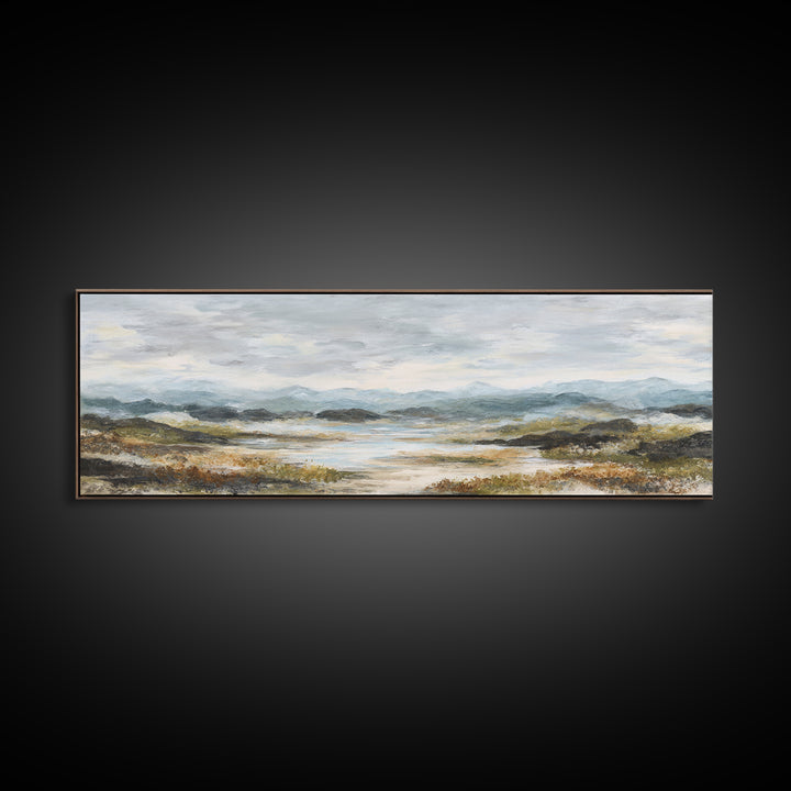 Soft Romantic Landscape Framed Canvas Print, Above Bed Art, Sage Green Wall Art, Bedroom Decor, Serenity, Modern Decor, ABA-3x1-57