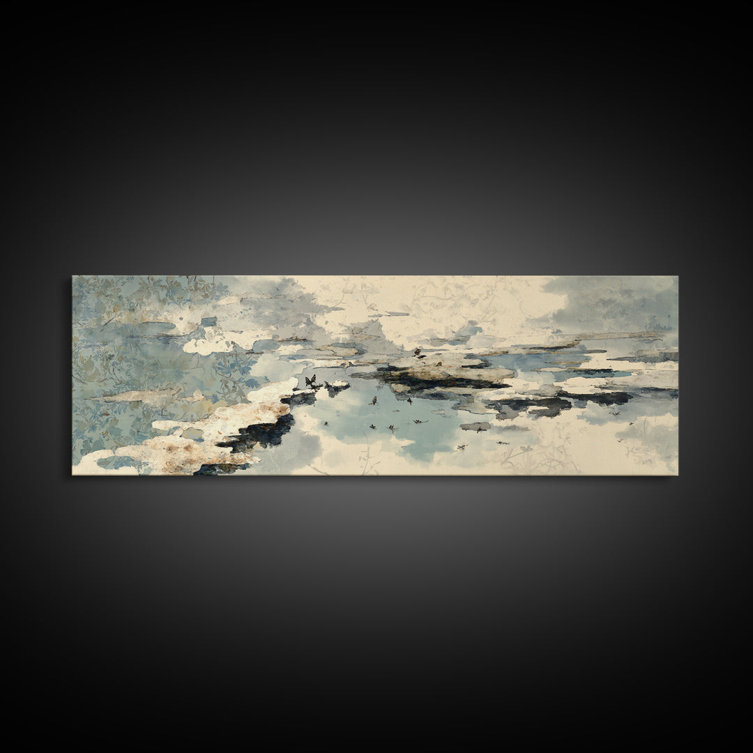 Japandi Ink Shapes Framed Canvas Print, Above Bed Art, Digital Print, Bedroom Decor, Fine Art, Serenity, Living Room Wall Art, ABA-3x1-58