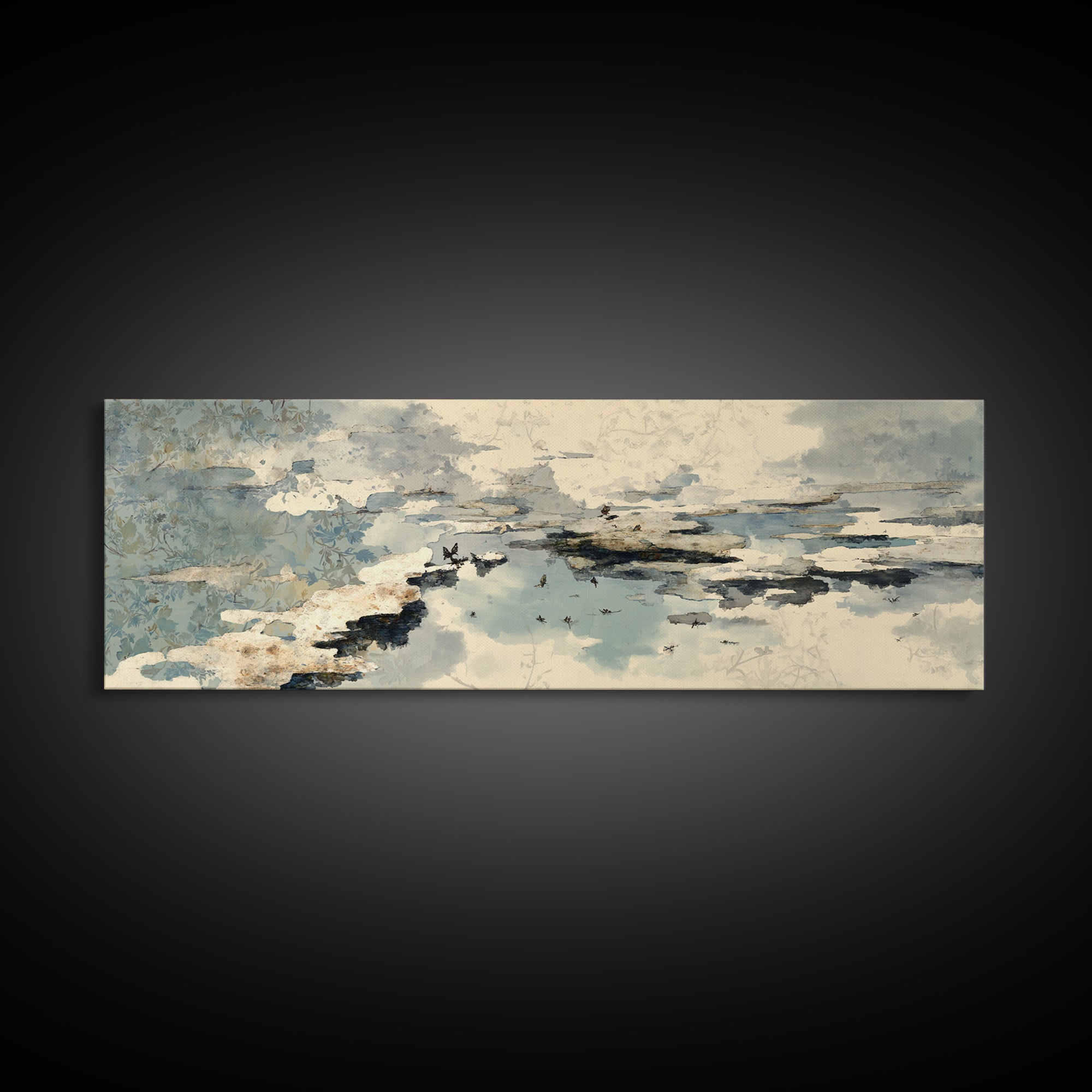 Japandi Ink Shapes Framed Canvas Print, Above Bed Art, Digital Print, Bedroom Decor, Fine Art, Serenity, Living Room Wall Art, ABA-3x1-58