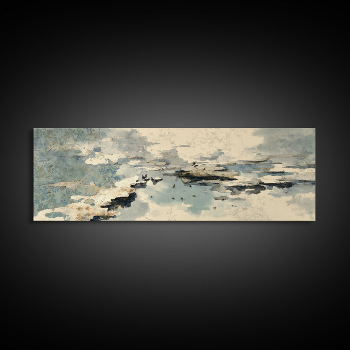 Japandi Ink Shapes Framed Canvas Print, Above Bed Art, Digital Print, Bedroom Decor, Fine Art, Serenity, Living Room Wall Art, ABA-3x1-58